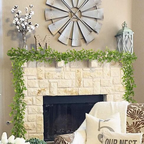 N/D نبات إكليل الأوكالبتوس الصناعي، الكرمة الاصطناعية المعلقة بأوراق الأوكالبتوس الخضراء لخلفية الزفاف وقوس رف ديكور الحائط المحمي من الأشعة فوق البنفسجية في الأماكن المغلقة والخارجية (أخضر #1) in Kuwait