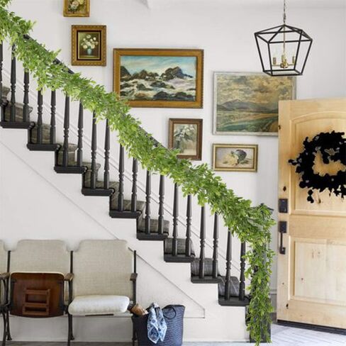 N/D نبات إكليل الأوكالبتوس الصناعي، الكرمة الاصطناعية المعلقة بأوراق الأوكالبتوس الخضراء لخلفية الزفاف وقوس رف ديكور الحائط المحمي من الأشعة فوق البنفسجية في الأماكن المغلقة والخارجية (أخضر #1) in Kuwait