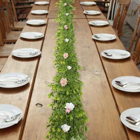 N/D نبات إكليل الأوكالبتوس الصناعي، الكرمة الاصطناعية المعلقة بأوراق الأوكالبتوس الخضراء لخلفية الزفاف وقوس رف ديكور الحائط المحمي من الأشعة فوق البنفسجية في الأماكن المغلقة والخارجية (أخضر #1) in Kuwait