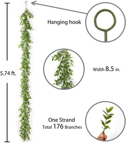 N/D نبات إكليل الأوكالبتوس الصناعي، الكرمة الاصطناعية المعلقة بأوراق الأوكالبتوس الخضراء لخلفية الزفاف وقوس رف ديكور الحائط المحمي من الأشعة فوق البنفسجية في الأماكن المغلقة والخارجية (أخضر #1) in Kuwait