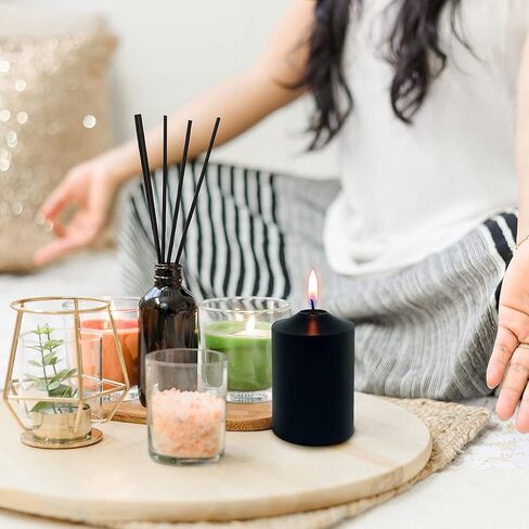 شموع عمودية غير معطرة من MISSYO تدوم 70 ساعة، شموع بدون قطرات وبدون دخان للمنزل وحفلات الزفاف ومطعم وكنيسة سبا - أسود، 3x6 بوصة، 3 عبوات in Kuwait