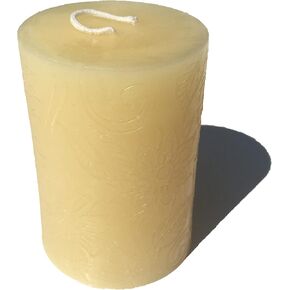 BeeTheLight Beeswax Pillar Candle - 100% Pure Bees Wax - Choose Your Size and Color - Up to 54 Hour Burn Time - Fits 3x4 Holder - Unscented - Natural Honey Scent (BeeTheLight Logo (Yellow), Medium)