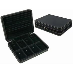 Jewelry Case Chest Box Display Tray Portable with Zipper Organizer Faux-Leather for Travel jeweler Accessory Necklace Earring Ring Storage(BK-GR)