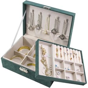 RODIISKY Large Jewelry Box for Women Girls Jewelry Organizer 2 Layer Jewelry Case Storage for Necklace Earrings Rings Bracelets, PU Leather Jewelry Boxes with Removable Tray Vintage Gift, Green in Saudi Arabia