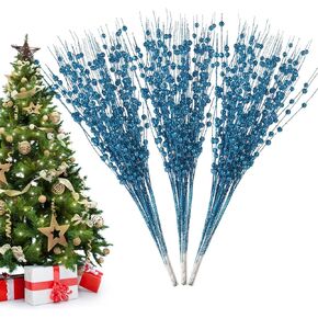 Losris Christmas Artificial Glitter Berry Stem Decorations Decorative Bead Sticks Xmas Picks Glittery Twigs Branches for Christmas Tree Wreath Gift Vase Home Decor Party Ornaments White 24 PCS