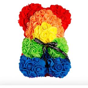 Rose Flower Bear,10 inch Artificial Rose Love Romantic for Christmas, Graduation, Valentine's Day, Mother's Day, Anniversary, Birthday, Wedding Gift (Rainbow) in Saudi Arabia