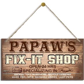 Hanging Vintage Style Papaw's Fix-It Shop Decor Sign, Fix-It Shop Sign, Open 24h Sign, Hanging Decorative Wood Plaque, Printed Wood Art Wall Decor, Papaw's Gift, Gift for Grandpa 12x6 in in Kuwait