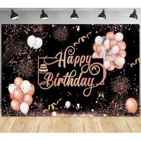 ارتفع الذهب عيد ميلاد سعيد موضوع النسيج علامة ملصق راية خلفية مع الألعاب النارية، نجمة، بالونات، نمط الكعك لbrithday الصورة كشك خلفية حزب زينة اللوازم in Kuwait