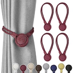 NICEEC 4 Pack Strong Magnetic Curtain Tiebacks Wooden Medal Shape Decorative Drape Tie Backs Natural Cotton Rope Hand-Woven Curtain Holdbacks for Home & Office Draperies Decor (Khaki) in Kuwait