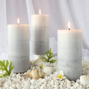 CRYSTAL CLUB White Pillar Candles, Aromatherapy Scented Candles, Set of 3 Tall 3x6 Inch Rustic Grey Candles, Clean Burning and Dripless Candle Lights, Creamy Coconut Scented for Home Décor in Saudi Arabia
