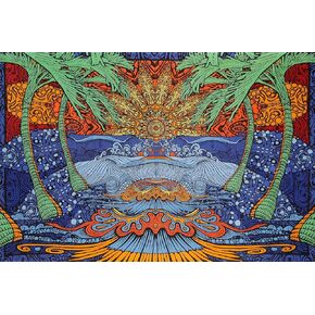 Sunshine Joy 3D Epic Tropical Paradise Surf Wave Palm Tree Tapestry Tablecloth Beach Sheet Wall Art Huge 85x100 Inches - Classic in Kuwait