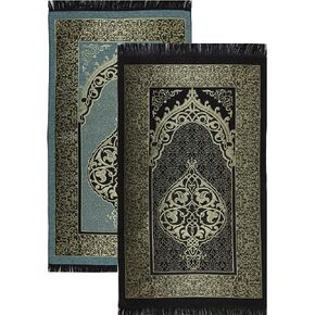 Modefa Islamic Prayer Mat Thin Woven Chenille and Taffeta Turkish Sajadah Intricate Design Metallic Ottoman Mat (White/Blue + White/Pink) in Kuwait