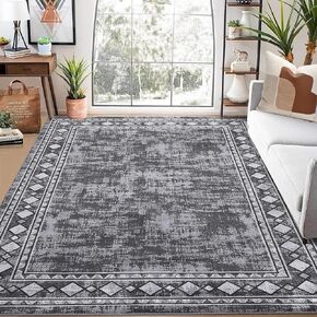 ROYHOME Small Rug Modern Border Washable Area Rug Entryway Rug Doormat Stain Resistant Non-Slip Contemporary Geometric Bordered Floor Carpet for Front Entrance Kitchen, Turquoise, 2' x 3'
