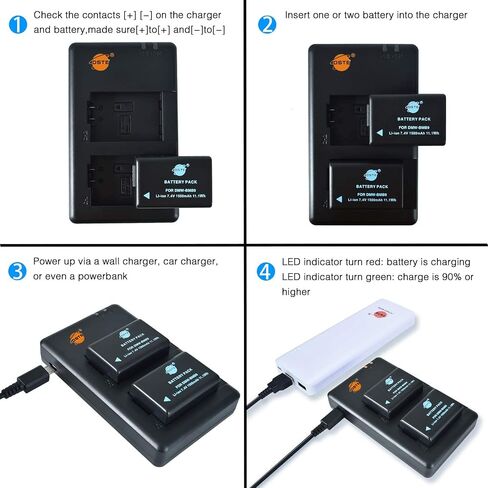DSTE Replacement for 2pcs DMW-BMB9E DMW-BMB9 Battery + Rapid Dual Charger with Micro USB Cable Compatible Panasonic Lumix DMC-FZ40 FZ45 FZ47 FZ48 FZ60 FZ62 FZ70 FZ72 FZ80 FZ100 FZ150 as BP-DC9 in Saudi Arabia