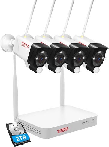 [2K&2 Way Audio & Dual WiFi] نظام كاميرا أمان Tonton لاسلكي، 10CH 4K NVR مع محرك أقراص ثابتة سعة 1 تيرابايت، 6 قطع كاميرات خارجية بدقة 3 ميجابكسل مع مستشعر PIR، ضوء كاشف، يعمل بتيار مستمر 12 فولت، التوصيل والتشغيل، دعم Alexa in Kuwait