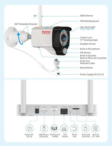 [2K&2 Way Audio & Dual WiFi] نظام كاميرا أمان Tonton لاسلكي، 10CH 4K NVR مع محرك أقراص ثابتة سعة 1 تيرابايت، 6 قطع كاميرات خارجية بدقة 3 ميجابكسل مع مستشعر PIR، ضوء كاشف، يعمل بتيار مستمر 12 فولت، التوصيل والتشغيل، دعم Alexa in Kuwait