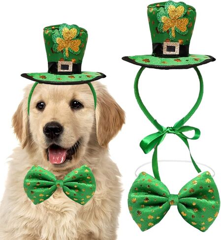 قطعتان من قبعة وياقة الكلب لعيد القديس باتريك، عصابة رأس شامروك، ربطة عنق على شكل جني سانت باتي الأيرلندي، إكسسوارات ملابس للقطط والكلاب in Kuwait