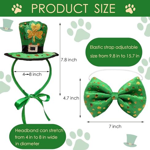 قطعتان من قبعة وياقة الكلب لعيد القديس باتريك، عصابة رأس شامروك، ربطة عنق على شكل جني سانت باتي الأيرلندي، إكسسوارات ملابس للقطط والكلاب in Kuwait