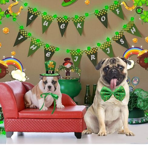 قطعتان من قبعة وياقة الكلب لعيد القديس باتريك، عصابة رأس شامروك، ربطة عنق على شكل جني سانت باتي الأيرلندي، إكسسوارات ملابس للقطط والكلاب in Kuwait