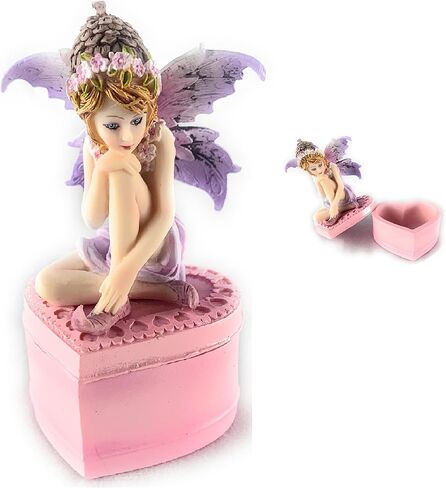 صندوق مجوهرات على شكل قلب من اينت ات نايس، تمثال خيالي قابل للتجميع مع قبعة بلوط منحوتة، 2.5 (طول) 2.25 (عرض) 4.25 انش (ارتفاع) in Kuwait