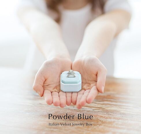 BLUTETE صندوق خاتم مثمن مربع مكون من فتحتين مجموعة خاتم خطوبة الزفاف صندوق تذكار صندوق هدايا صور الزفاف (مسحوق أزرق) in Kuwait