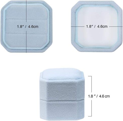 BLUTETE صندوق خاتم مثمن مربع مكون من فتحتين مجموعة خاتم خطوبة الزفاف صندوق تذكار صندوق هدايا صور الزفاف (مسحوق أزرق) in Kuwait