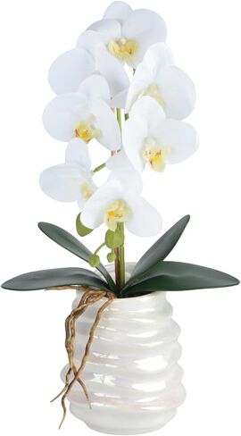 زهور اوركيد صناعية مقاس 16.7 انش في مزهرية من توبسفي، زهور اوركيد صناعية لديكور المنزل والاماكن الداخلية، زهور حريرية في مزهرية للمكتب والفندق والمطعم in Kuwait