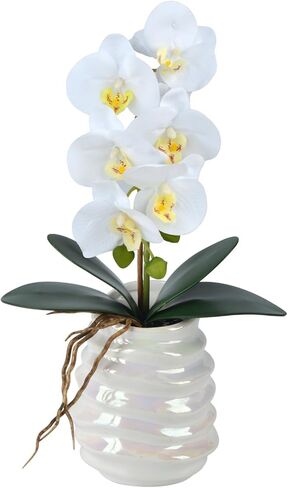 زهور اوركيد صناعية مقاس 16.7 انش في مزهرية من توبسفي، زهور اوركيد صناعية لديكور المنزل والاماكن الداخلية، زهور حريرية في مزهرية للمكتب والفندق والمطعم in Kuwait