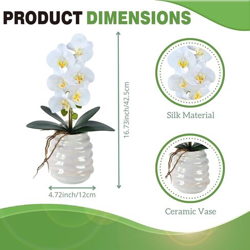 زهور اوركيد صناعية مقاس 16.7 انش في مزهرية من توبسفي، زهور اوركيد صناعية لديكور المنزل والاماكن الداخلية، زهور حريرية في مزهرية للمكتب والفندق والمطعم in Kuwait