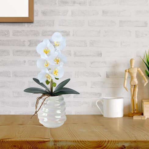 زهور اوركيد صناعية مقاس 16.7 انش في مزهرية من توبسفي، زهور اوركيد صناعية لديكور المنزل والاماكن الداخلية، زهور حريرية في مزهرية للمكتب والفندق والمطعم in Kuwait