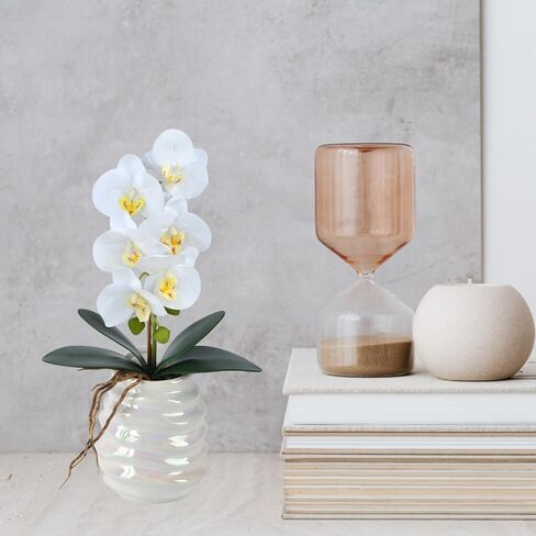 زهور اوركيد صناعية مقاس 16.7 انش في مزهرية من توبسفي، زهور اوركيد صناعية لديكور المنزل والاماكن الداخلية، زهور حريرية في مزهرية للمكتب والفندق والمطعم in Kuwait