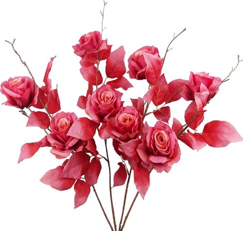 CISDUEO 4 PCS Artificial Flowers Roses Red Silk Flower Roses Bulk with Long Stems Single Fake Flowers for Wedding Bouquets Centerpieces Arrangements Party Home Decor Christmas Valentine's Day in Kuwait