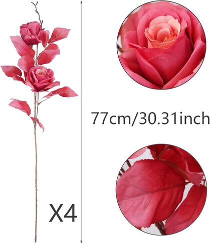 CISDUEO 4 PCS Artificial Flowers Roses Red Silk Flower Roses Bulk with Long Stems Single Fake Flowers for Wedding Bouquets Centerpieces Arrangements Party Home Decor Christmas Valentine's Day in Kuwait