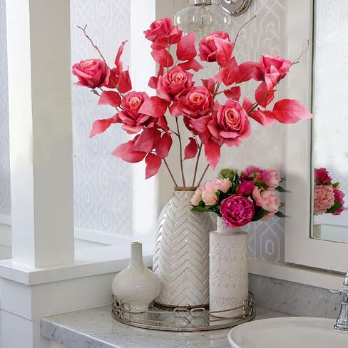 CISDUEO 4 PCS Artificial Flowers Roses Red Silk Flower Roses Bulk with Long Stems Single Fake Flowers for Wedding Bouquets Centerpieces Arrangements Party Home Decor Christmas Valentine's Day in Kuwait