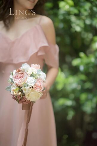 Ling's Moment Artificial Flowers Pink Bridesmaid Bouquet Set of 4, Dusty Rose Wedding Flowers Bouquets for Bridesmaids, 7 Inch Bridal Bouquets for Bridesmaids, Wedding, Ceremony, Anniversary, etc in Saudi Arabia