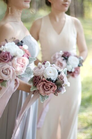 Ling's Moment Artificial Flowers Pink Bridesmaid Bouquet Set of 4, Dusty Rose Wedding Flowers Bouquets for Bridesmaids, 7 Inch Bridal Bouquets for Bridesmaids, Wedding, Ceremony, Anniversary, etc in Saudi Arabia