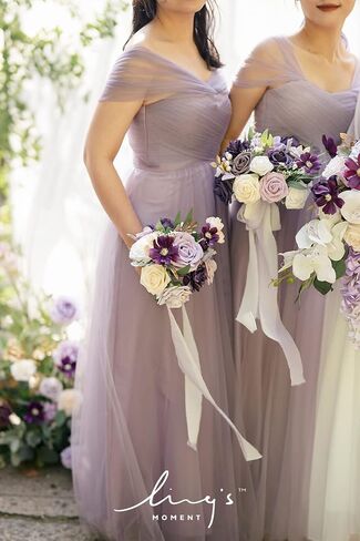 Ling's Moment Artificial Flowers Pink Bridesmaid Bouquet Set of 4, Dusty Rose Wedding Flowers Bouquets for Bridesmaids, 7 Inch Bridal Bouquets for Bridesmaids, Wedding, Ceremony, Anniversary, etc in Saudi Arabia