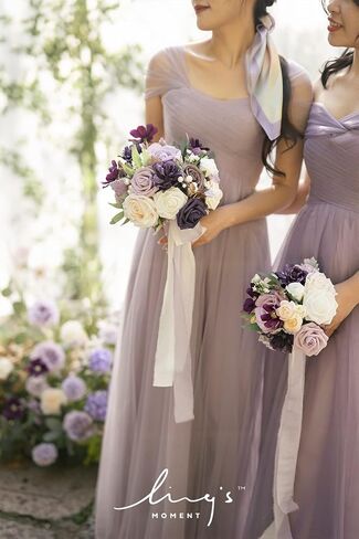 Ling's Moment Artificial Flowers Pink Bridesmaid Bouquet Set of 4, Dusty Rose Wedding Flowers Bouquets for Bridesmaids, 7 Inch Bridal Bouquets for Bridesmaids, Wedding, Ceremony, Anniversary, etc in Saudi Arabia