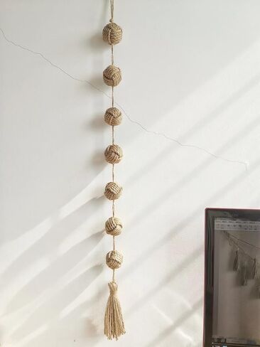 اي ال كيه برو اكليل كرات زخرفية من الجوت الريفي للتعليق على الحائط بنمط بوهو مع شرابات لتزيين المنزل وغرفة المعيشة الساحلية in Kuwait