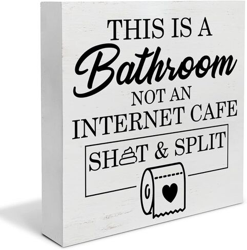 لافتة صندوق خشبي بعبارة This Is a Bathroom Not an Internet Cafe لديكور المكتب والحمام بتصميم ريفي لديكور الحائط والرف المنزلي من يدوو in Saudi Arabia