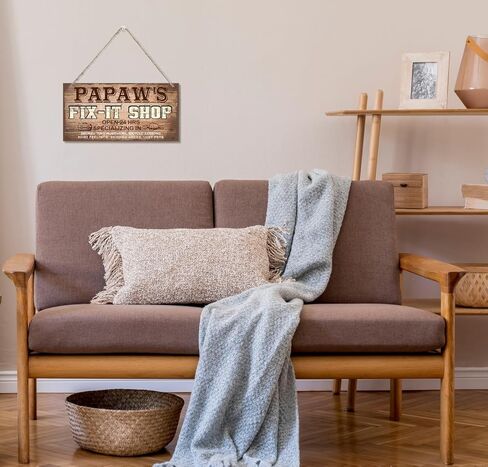 Hanging Vintage Style Papaw's Fix-It Shop Decor Sign, Fix-It Shop Sign, Open 24h Sign, Hanging Decorative Wood Plaque, Printed Wood Art Wall Decor, Papaw's Gift, Gift for Grandpa 12x6 in in Kuwait