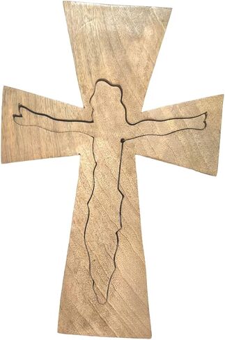 صليب جداري خشبي مصنوع يدويًا باسم يسوع، صلبان كاثوليكية مقدسة عتيقة، لوحة نحت زهور يسوع المسيح، ديكور مصلى للمنزل على شكل صليب كاثوليكي معلق، غرفة المعيشة (12 × 8 بوصة) in Kuwait