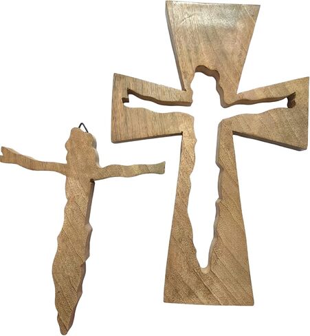 صليب جداري خشبي مصنوع يدويًا باسم يسوع، صلبان كاثوليكية مقدسة عتيقة، لوحة نحت زهور يسوع المسيح، ديكور مصلى للمنزل على شكل صليب كاثوليكي معلق، غرفة المعيشة (12 × 8 بوصة) in Kuwait
