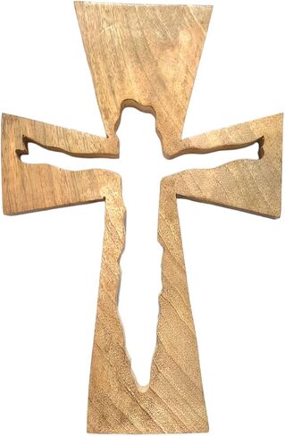صليب جداري خشبي مصنوع يدويًا باسم يسوع، صلبان كاثوليكية مقدسة عتيقة، لوحة نحت زهور يسوع المسيح، ديكور مصلى للمنزل على شكل صليب كاثوليكي معلق، غرفة المعيشة (12 × 8 بوصة) in Kuwait