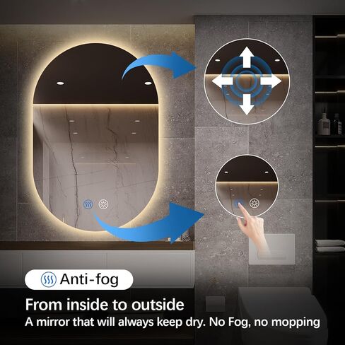 Niccy Oval LED Bathroom Vanity Mirror, 48x24inch Frameless Backlit Mirror with Light, Smart Anti-Fog Waterproof Mirror with Memory Function Dimmable Lighted Mirror in Kuwait