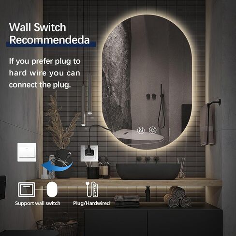 Niccy Oval LED Bathroom Vanity Mirror, 48x24inch Frameless Backlit Mirror with Light, Smart Anti-Fog Waterproof Mirror with Memory Function Dimmable Lighted Mirror in Kuwait