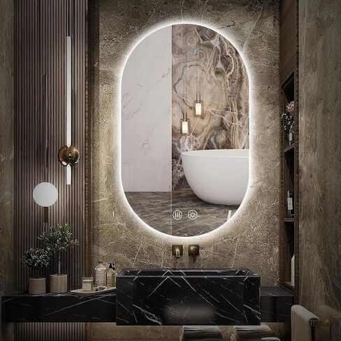 Niccy Oval LED Bathroom Vanity Mirror, 48x24inch Frameless Backlit Mirror with Light, Smart Anti-Fog Waterproof Mirror with Memory Function Dimmable Lighted Mirror in Kuwait