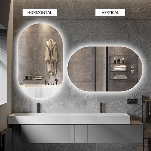 Niccy Oval LED Bathroom Vanity Mirror, 48x24inch Frameless Backlit Mirror with Light, Smart Anti-Fog Waterproof Mirror with Memory Function Dimmable Lighted Mirror in Kuwait