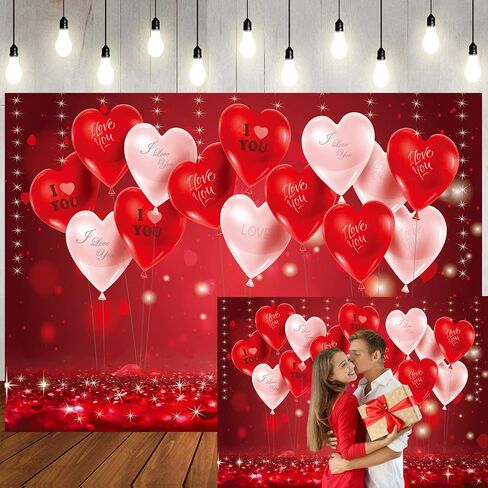 LTLYH 7x5ft خلفية عيد الحب عيد الحب الأحمر الحب القلب بالون ديكور راية خلفية عيد الحب صورة خلفية عيد الحب لوازم الحفلات 126 in Kuwait