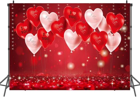 LTLYH 7x5ft خلفية عيد الحب عيد الحب الأحمر الحب القلب بالون ديكور راية خلفية عيد الحب صورة خلفية عيد الحب لوازم الحفلات 126 in Kuwait
